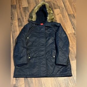 Womens Navy J Crew Parka with warm, quilted lining